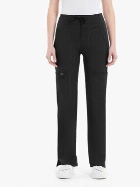 QBK Women's Black Cargo Pocket Yoga Scrub Pants Large New